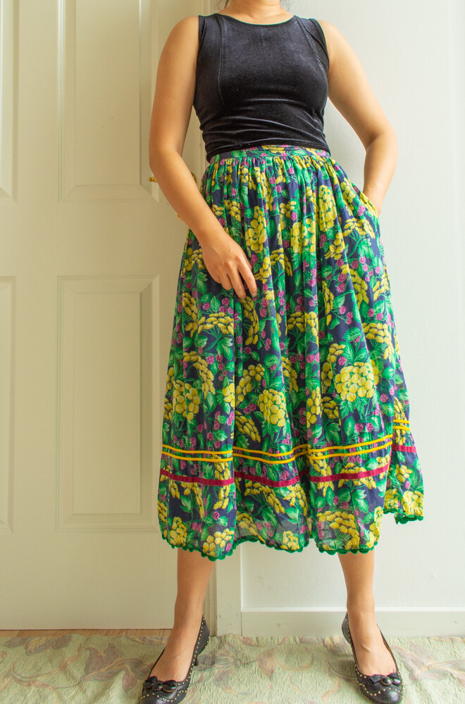 Green flower retro skirt S/M
