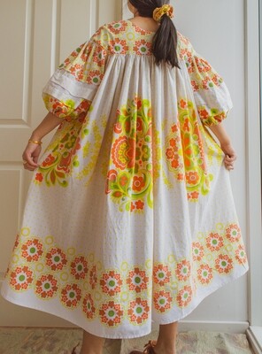 Remade dress Elisa white pattern S/M