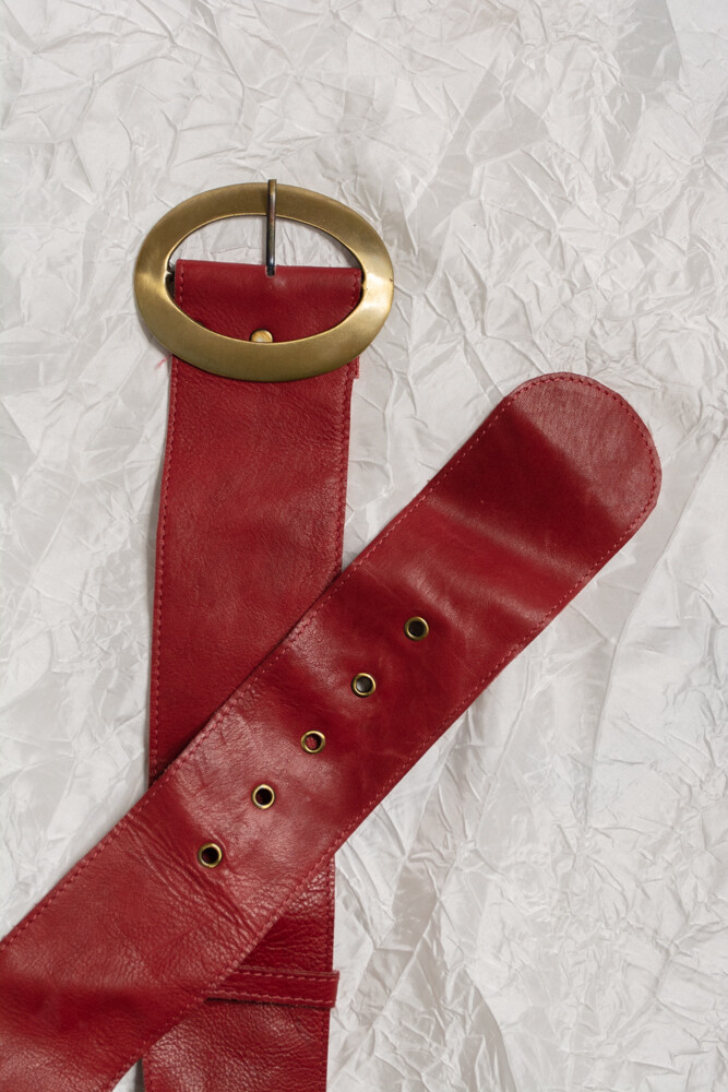 Red leather wide belt 78-90