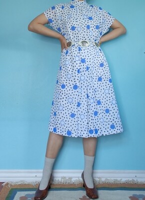 White and blue retro dress L/XL