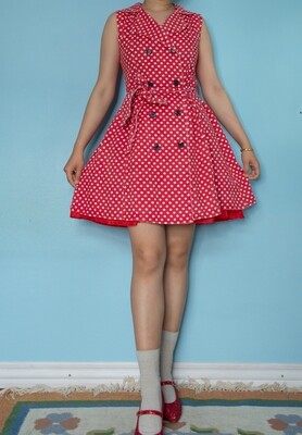 Red polka dot denim dress S