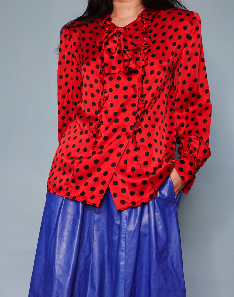 Italian silk red bow blouse M/L
