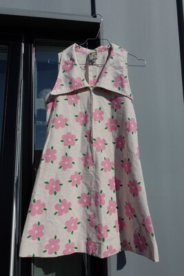 Retro pink flower cotton dress XS/S