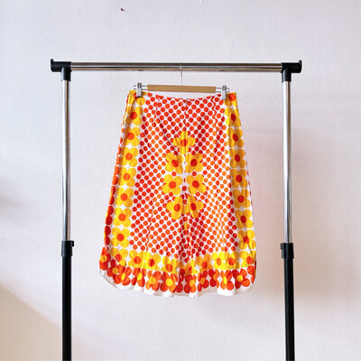 Playful Vintage Orange Floral Cotton Skirt S/M