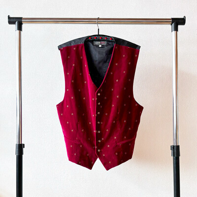 Unisex Dark Red Velvet Vest with Cherry Embroidery