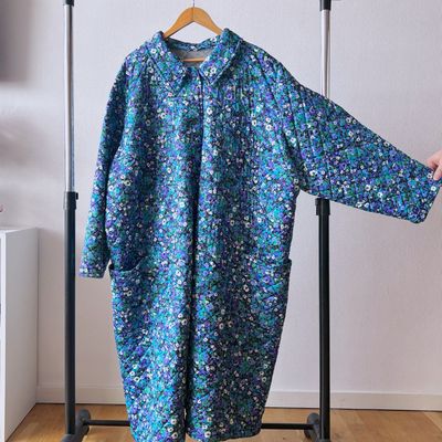 Blue vintage quilted housecoat