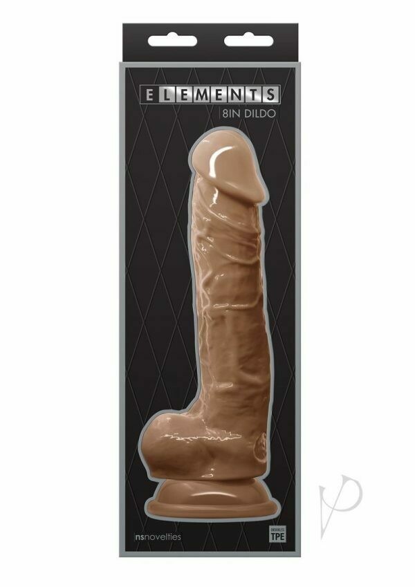 Elements 8 Inch Dildo With Balls Realistic Non-Vibrating Suction Cup Base Brown
