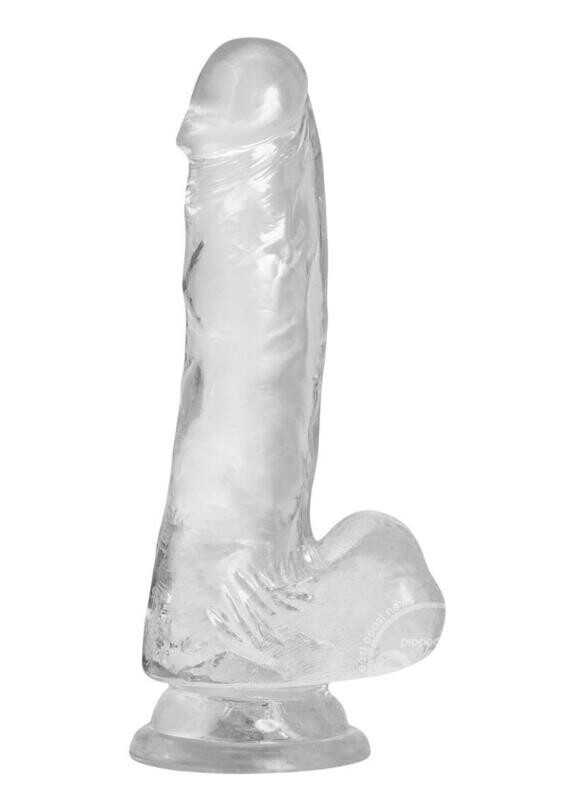 Crystal Addiction Dildo With Balls 7in - Clear