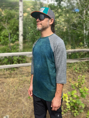 Men's Large :: Plant Dyed Merino 3/4 Sleeve MTB Jersey :: One Of A Kind :: Light Weight + Air Vent Backing