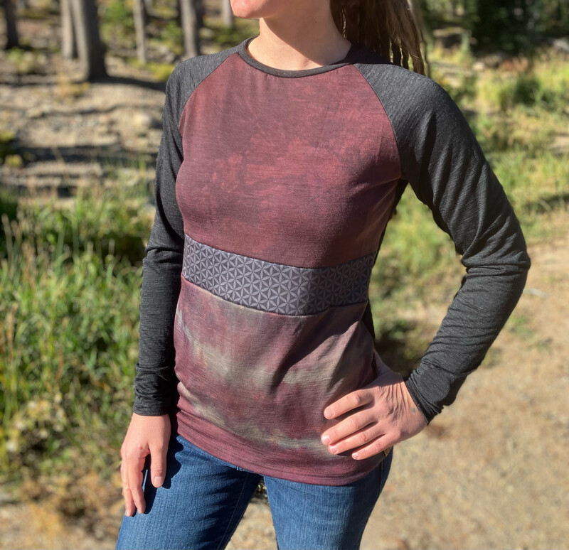 Women's XS :: Up Cycled Flower Of Life Merino Long Sleeve Active Jersey :: Plant Dyed :: Air Vent Backing :: One Of A Kind