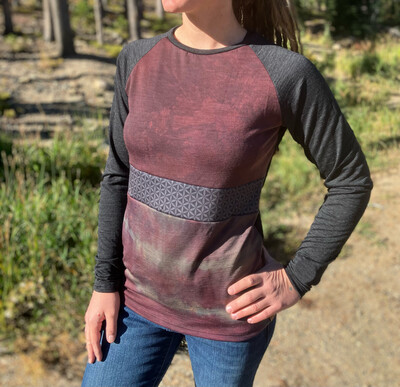 Women's XS :: Up Cycled Flower Of Life Merino Long Sleeve Jersey :: Plant Dyed :: Air Vent Backing :: One Of A Kind