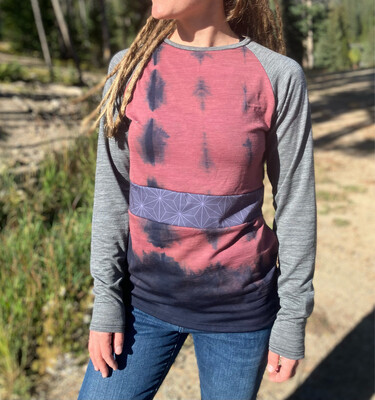 Women's Small :: Up Cycled Sacred Geometry Tie Dyed Merino Long Sleeve Jersey :: Plant Dyed :: Air Vent Backing :: One Of A Kind