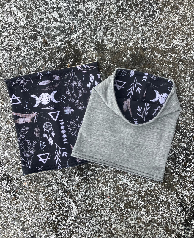 Powder Day Neck Gaiter :: Reversible Merino Fleece :: Good Witch / Grey