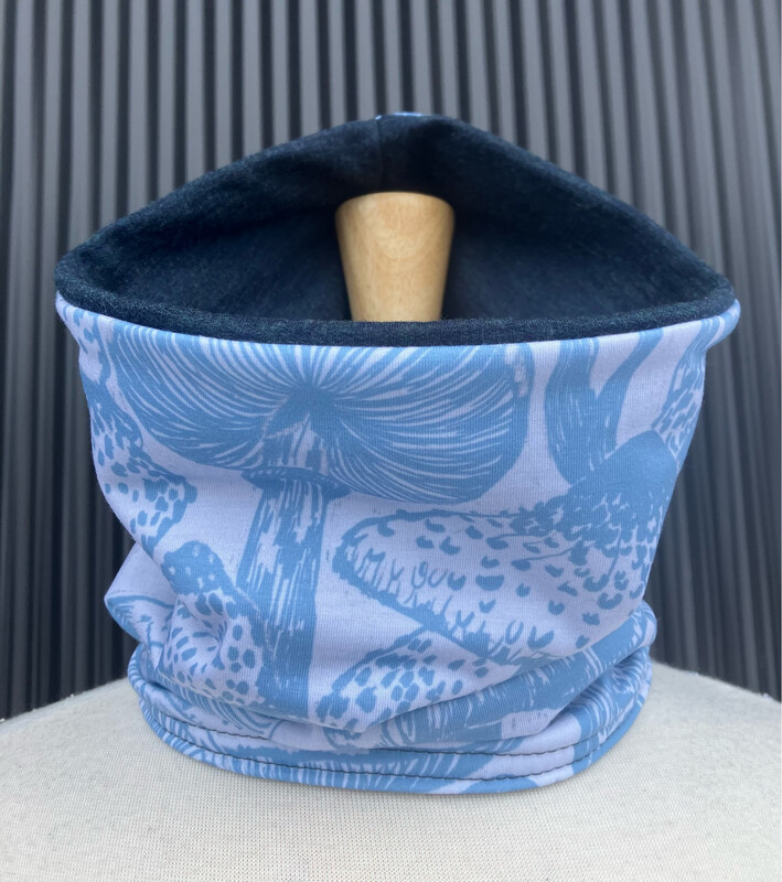 Powder Day Neck Gaiter :: Reversible Merino Fleece :: Powder Blue Shrooms / Navy