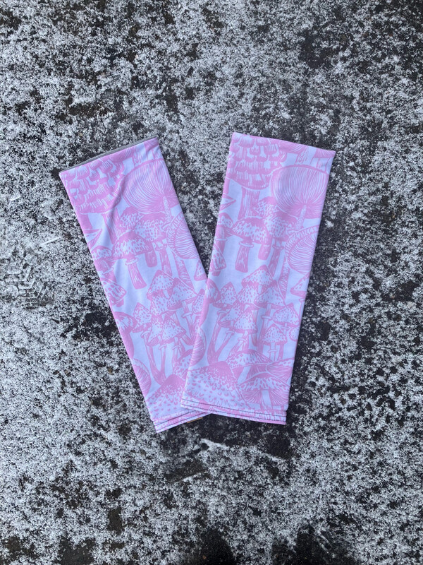 Reversible Merino Fleece Leg Warmers :: Double Lined :: Pink Shrooms / Grey