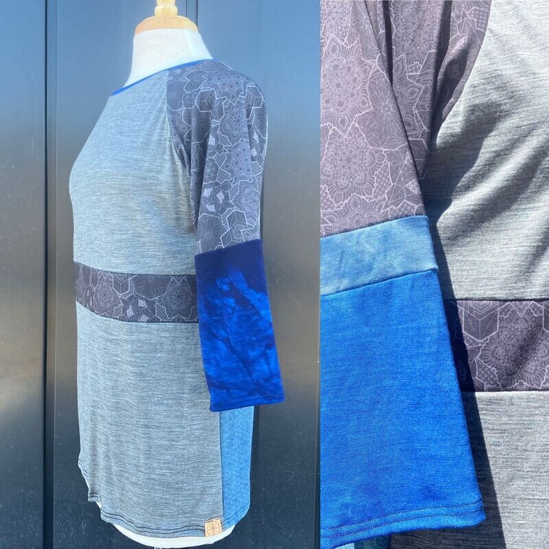 Women's Large :: Up Cycled Plant Dyed Light Weight Merino Wool 3/4 Sleeve Active Jersey :: Made From Scraps :: One Of A Kind