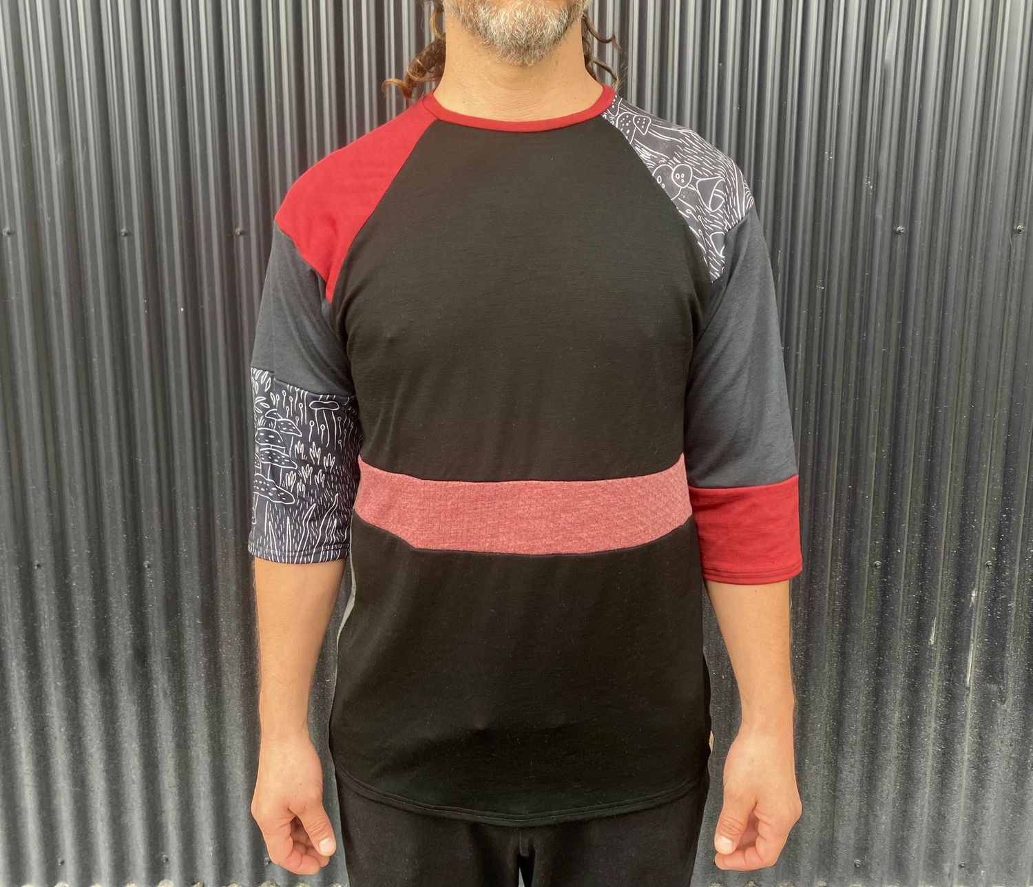 Men's Medium :: Up Cycled Plant Dyed Merino 3/4 Sleeve MTB Jersey :: One Of A Kind :: Light Weight + Air Vent Backing :: Made From Scraps