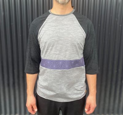 Men's Medium :: Up Cycled 3/4 Sleeve Merino Wool MTB Jersey :: One Of A Kind :: Light Weight + Air Vent Backing :: Made From Scraps