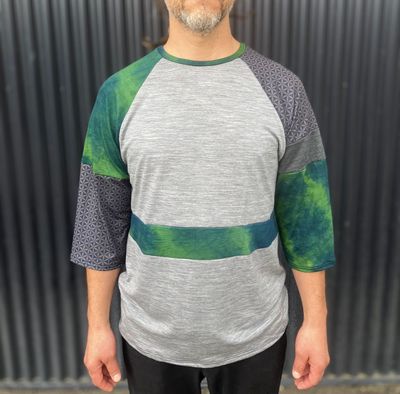 Men's Large :: Up Cycled Plant Dyed Merino 3/4 Sleeve MTB Jersey :: One Of A Kind :: Light Weight + Air Vent Backing :: Made From Scraps