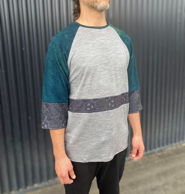 Men's Large :: Up Cycled Plant Dyed Merino 3/4 Sleeve MTB Jersey :: One Of A Kind :: Light Weight + Air Vent Backing :: Made From Scraps