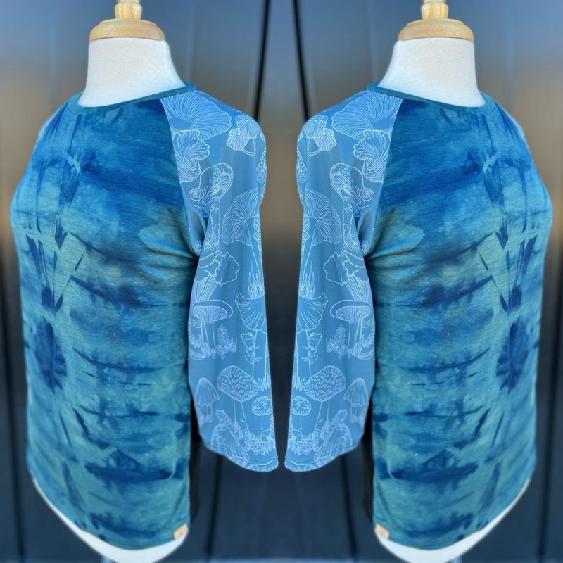 Women's Medium :: Plant Dyed Merino Wool 3/4 Sleeve Active Jersey :: Mushroom Forager :: One Of A Kind