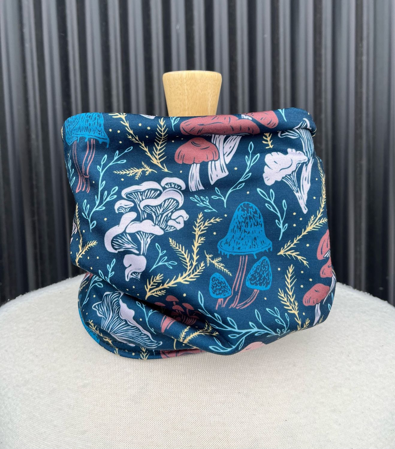 Youth :: Powder Day Reversible Merino Fleece Neck Gaiter :: Double Lined :: Multi Shrooms / Grey