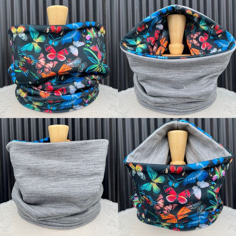 Powder Day Neck Gaiter :: Reversible Merino Fleece :: Double Lined :: Mariposa / Grey
