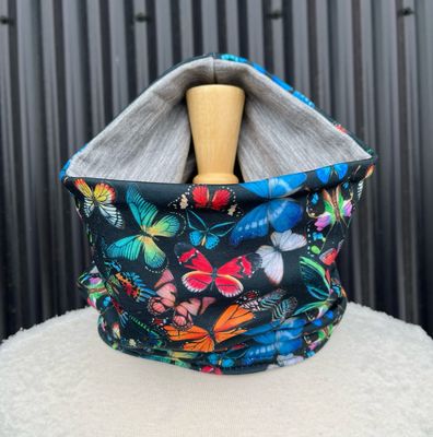 Youth :: Powder Day Reversible Merino Fleece Neck Gaiter :: Double Lined :: Mariposa / Grey