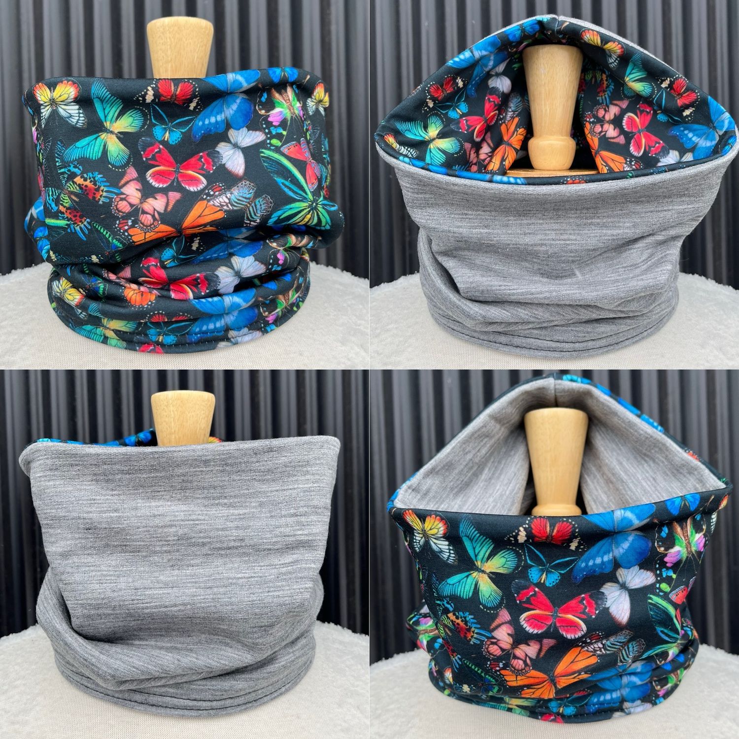 Powder Day Neck Gaiter :: Reversible Merino Fleece :: Double Lined :: Mariposa / Grey