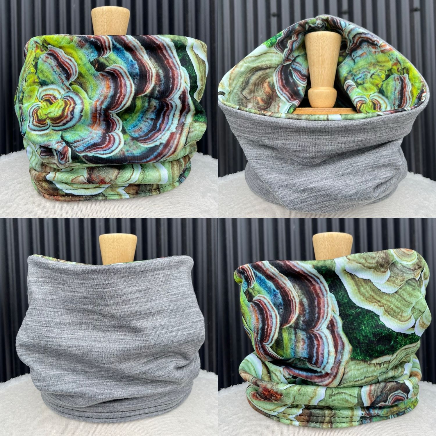 Powder Day Neck Gaiter :: Reversible Merino Fleece :: Double Lined :: Turkey Tail / Grey