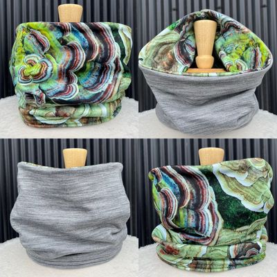 Powder Day Neck Gaiter :: Reversible Merino Fleece :: Double Lined :: Turkey Tail / Grey