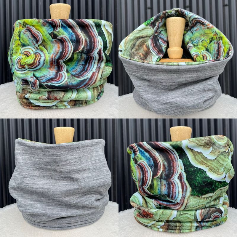 Powder Day Neck Gaiter :: Reversible Merino Fleece :: Double Lined :: Turkey Tail / Grey