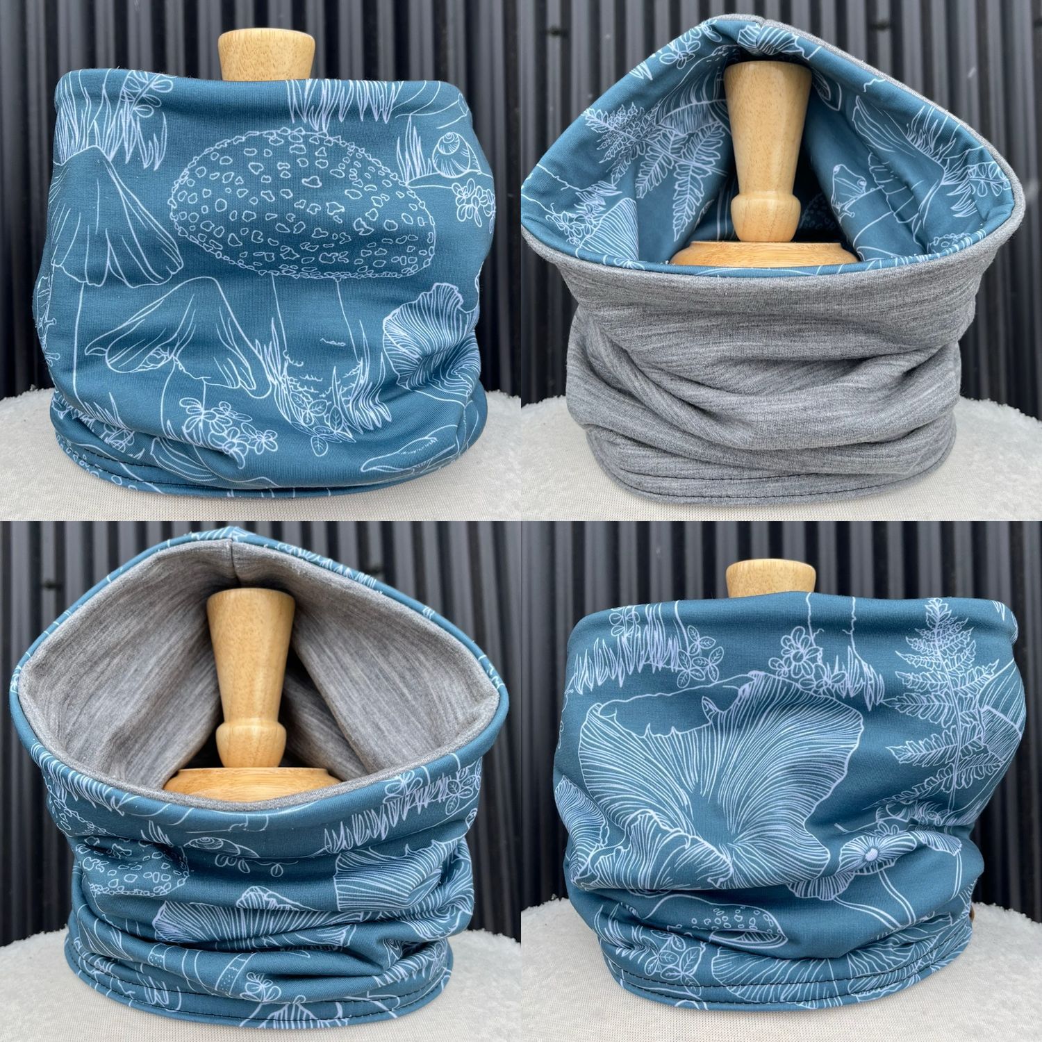 Powder Day Neck Gaiter :: Reversible Merino Fleece :: Mushroom Forager / Grey