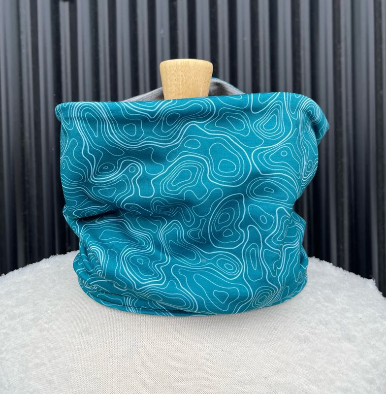 Youth :: Powder Day Neck Gaiter :: Reversible Merino Fleece :: Double Lined :: Turquoise Topo / Grey