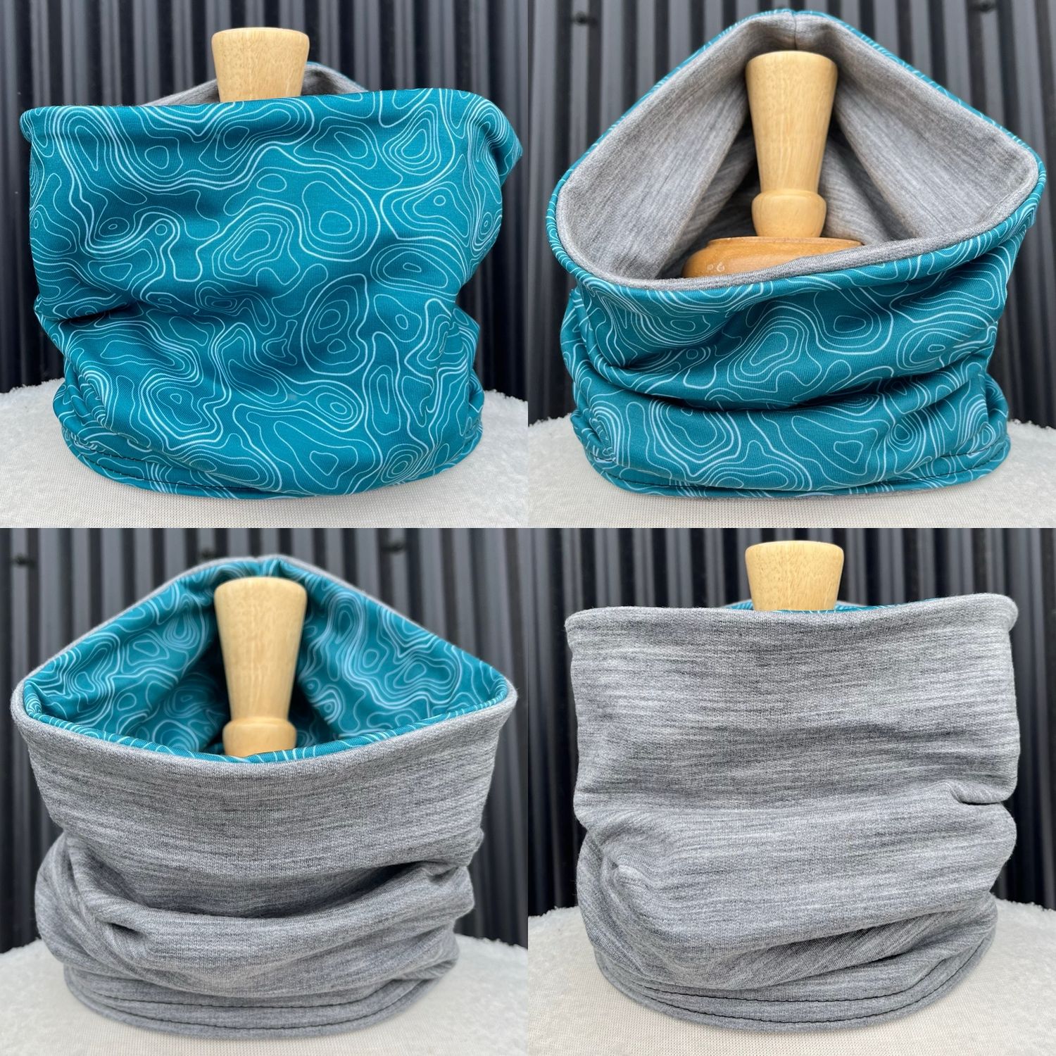 Powder Day Neck Gaiter :: Reversible Merino Fleece :: Double Lined :: Turquoise Topo / Grey