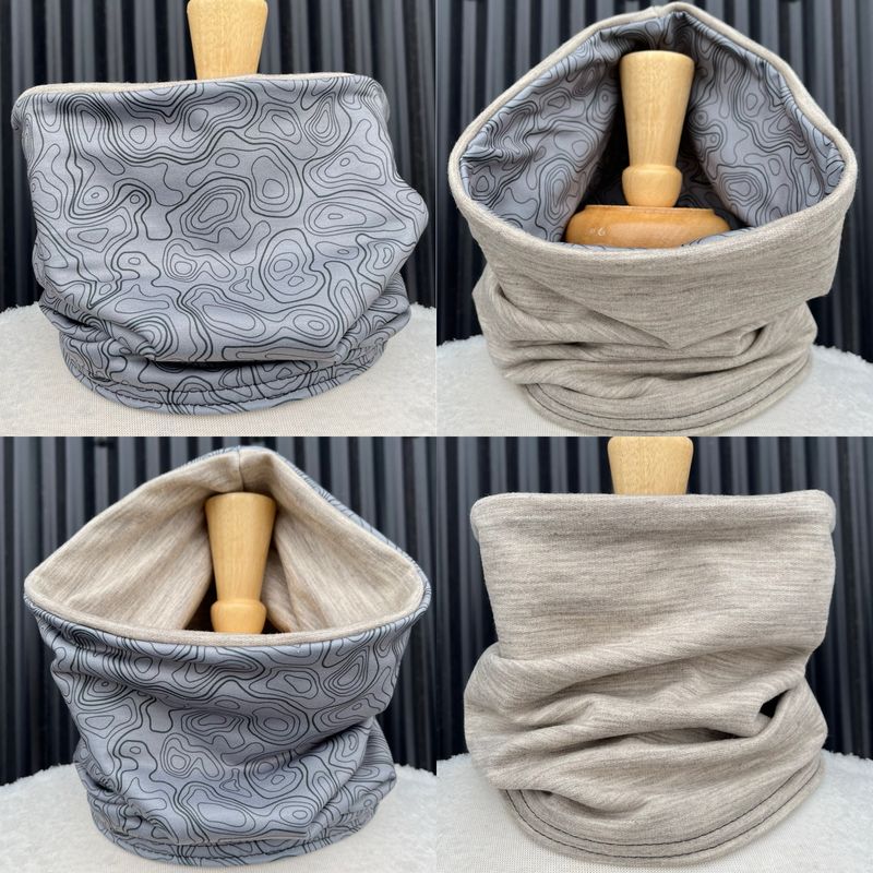 Powder Day Neck Gaiter :: Reversible Merino Fleece :: Double Lined :: Beige Topo / Khaki