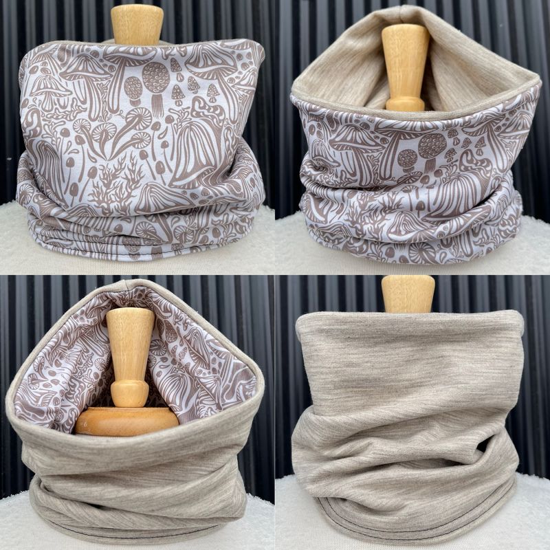 Powder Day Neck Gaiter :: Reversible Merino Fleece :: Earthy Shrooms / Khaki