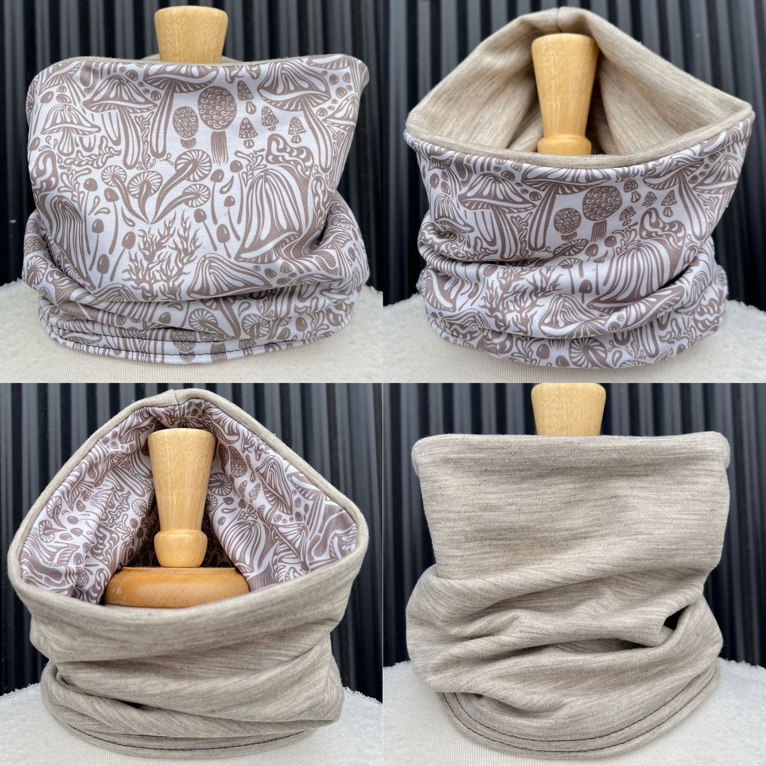 Powder Day Neck Gaiter :: Reversible Merino Fleece :: Earthy Shrooms / Khaki