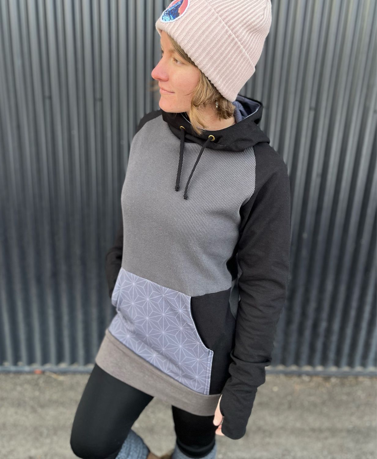Women's Medium :: Solstice Hoodie :: Hemp + Organic Cotton Waffle Thermal :: One Of A Kind :: Sacred Geometry