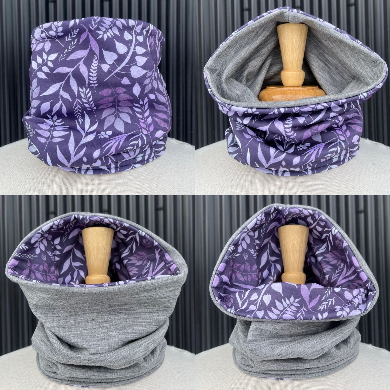 Powder Day Neck Gaiter :: Reversible Merino Fleece :: Double Lined :: Lavender Floral / Grey