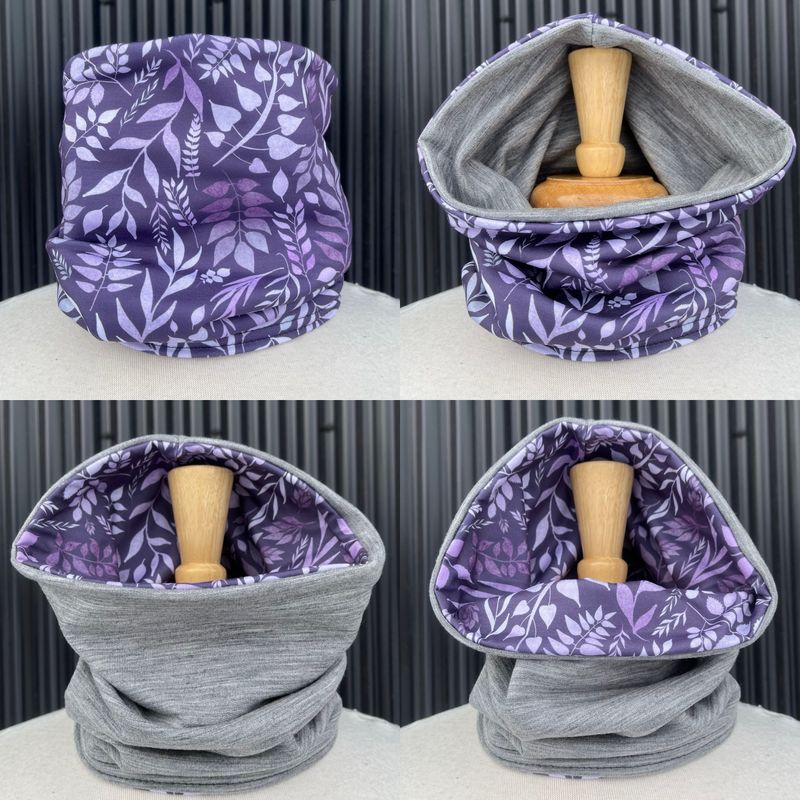 Powder Day Neck Gaiter :: Reversible Merino Fleece :: Double Lined :: Lavender Floral / Grey