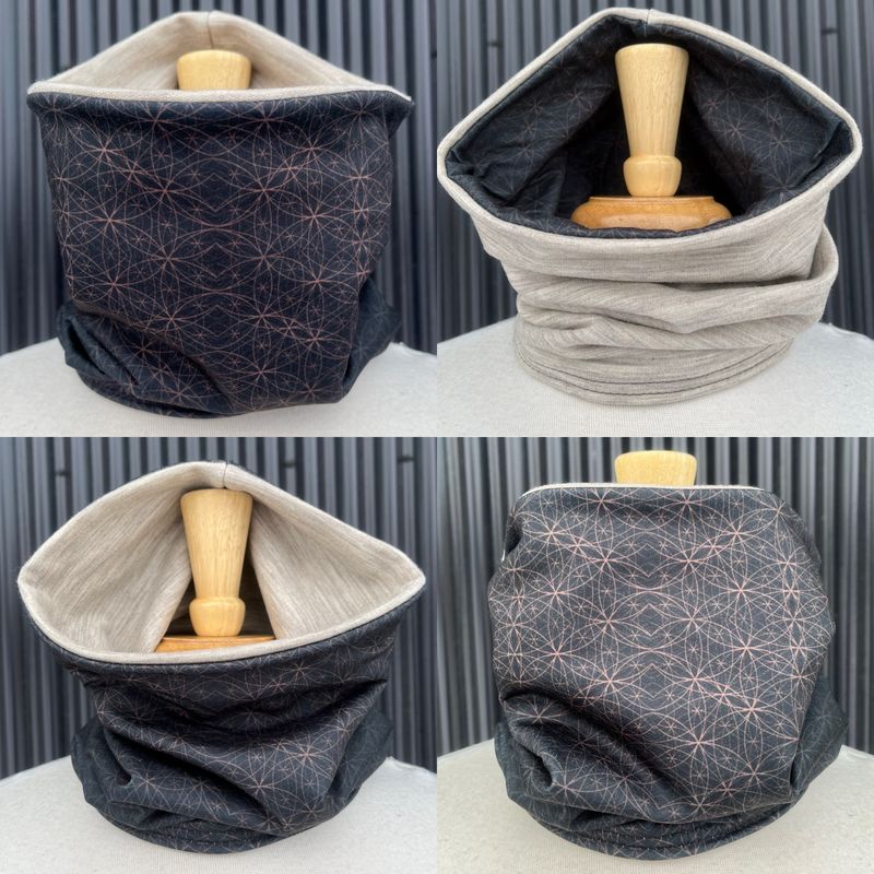Powder Day Neck Gaiter :: Reversible Merino Fleece :: Double Lined :: Flower Of Life / Khaki