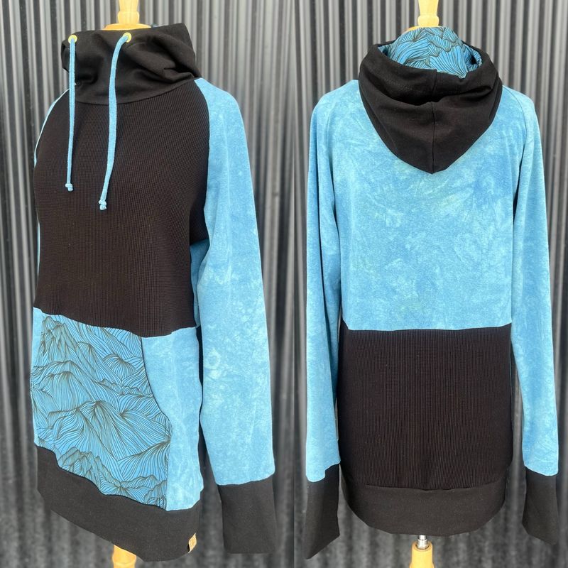 Women's Large :: Solstice Hoodie :: Plant Dyed Hemp + Organic Cotton Waffle Thermal :: One Of A Kind :: Mountain Peaks