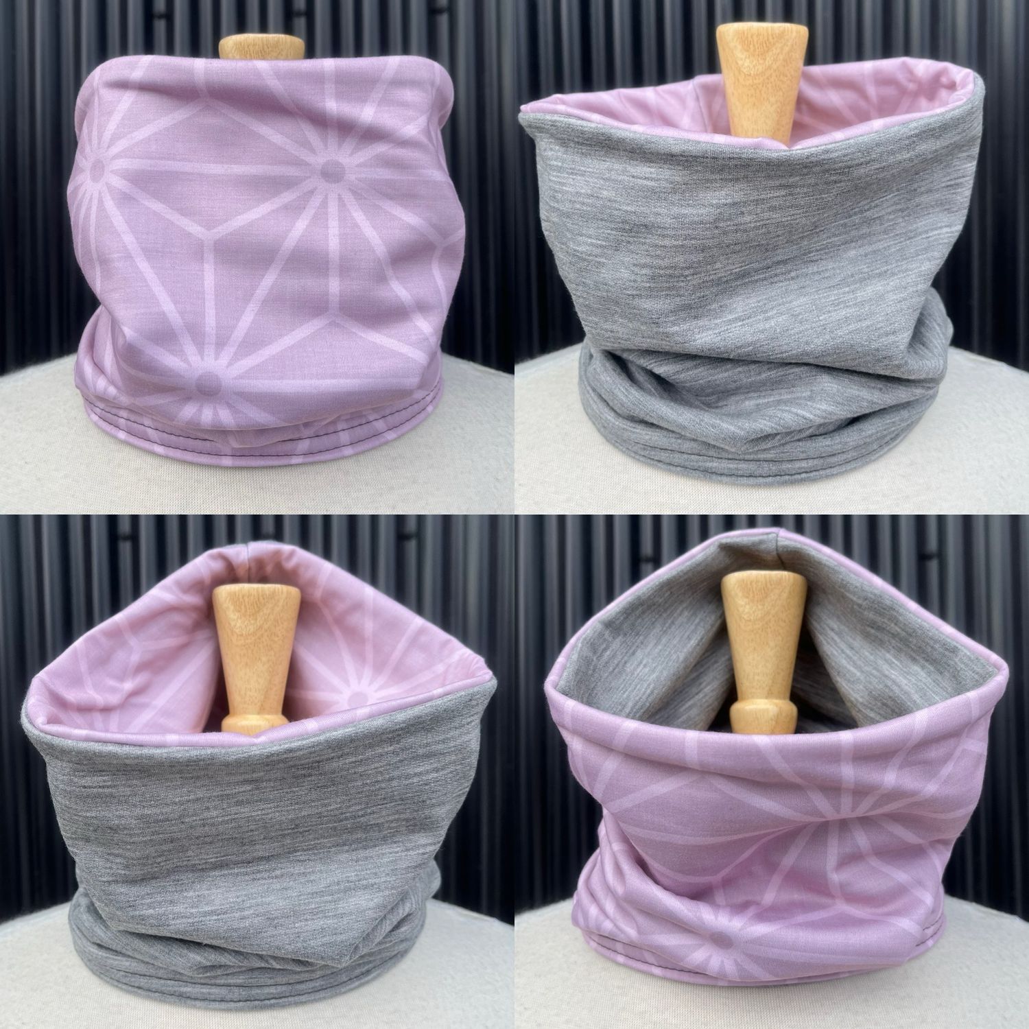 Powder Day Neck Gaiter :: Reversible Merino Fleece :: Double Lined :: Pink Sacred Geometry / Grey
