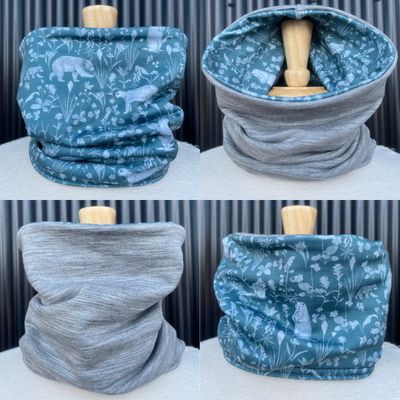 Powder Day Neck Gaiter :: Reversible Merino Fleece :: Double Lined :: High Country Critters / Grey