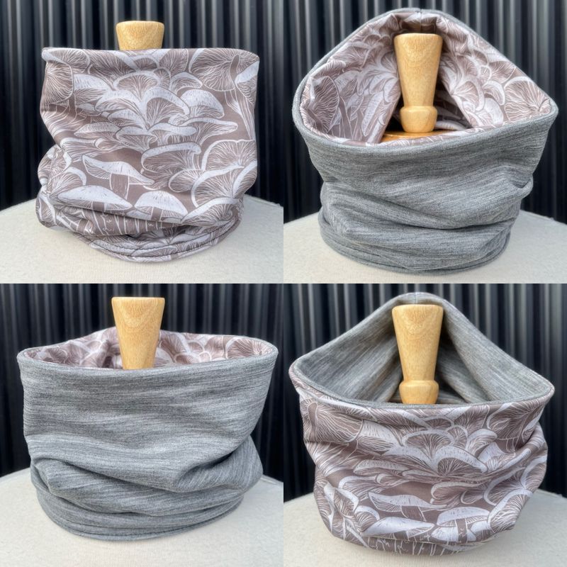 Powder Day Neck Gaiter :: Reversible Merino Fleece :: Double Lined :: Neutral Shrooms / Grey