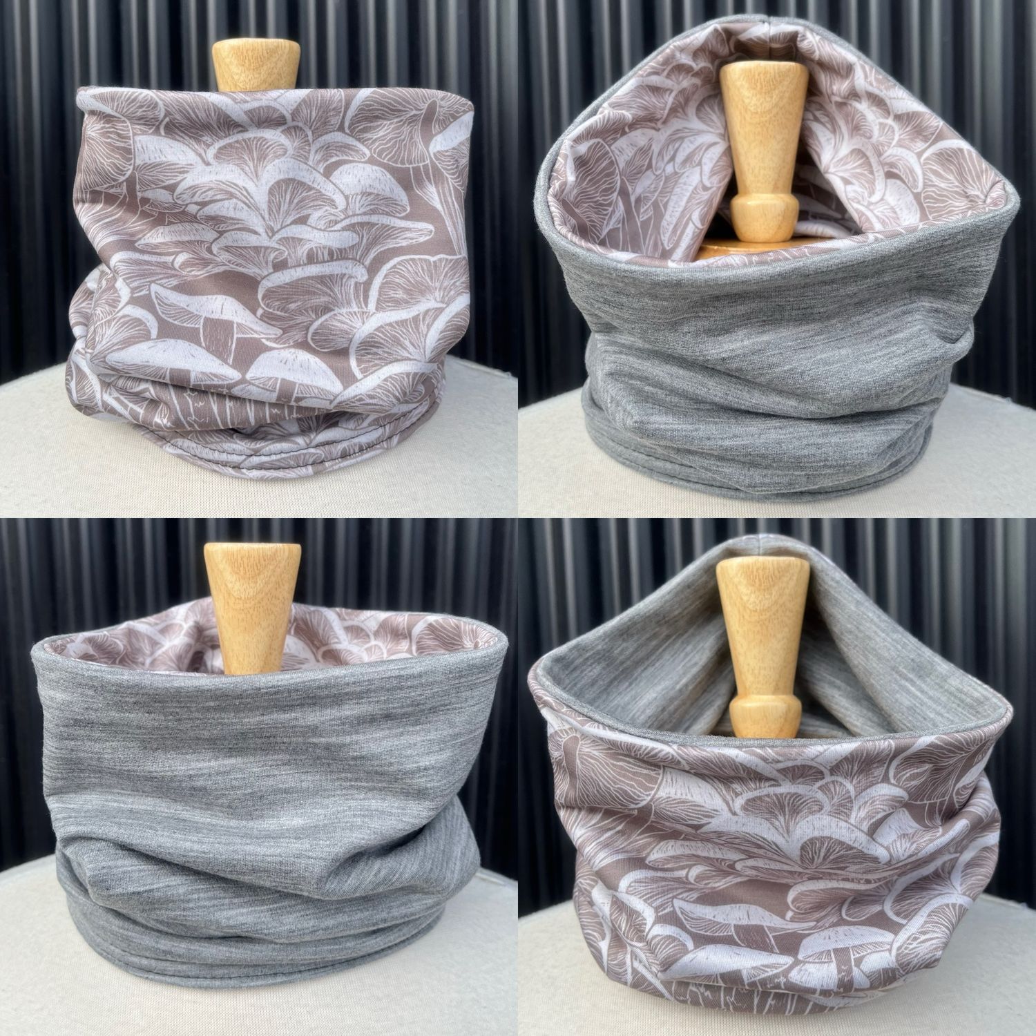 Powder Day Neck Gaiter :: Reversible Merino Fleece :: Double Lined :: Neutral Shrooms / Grey