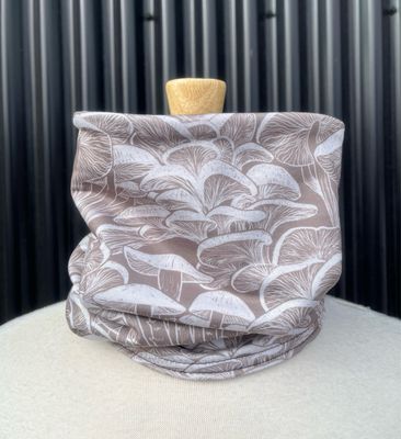 Youth :: Powder Day Neck Gaiter :: Reversible Merino Fleece :: Double Lined :: Neutral Shrooms / Grey
