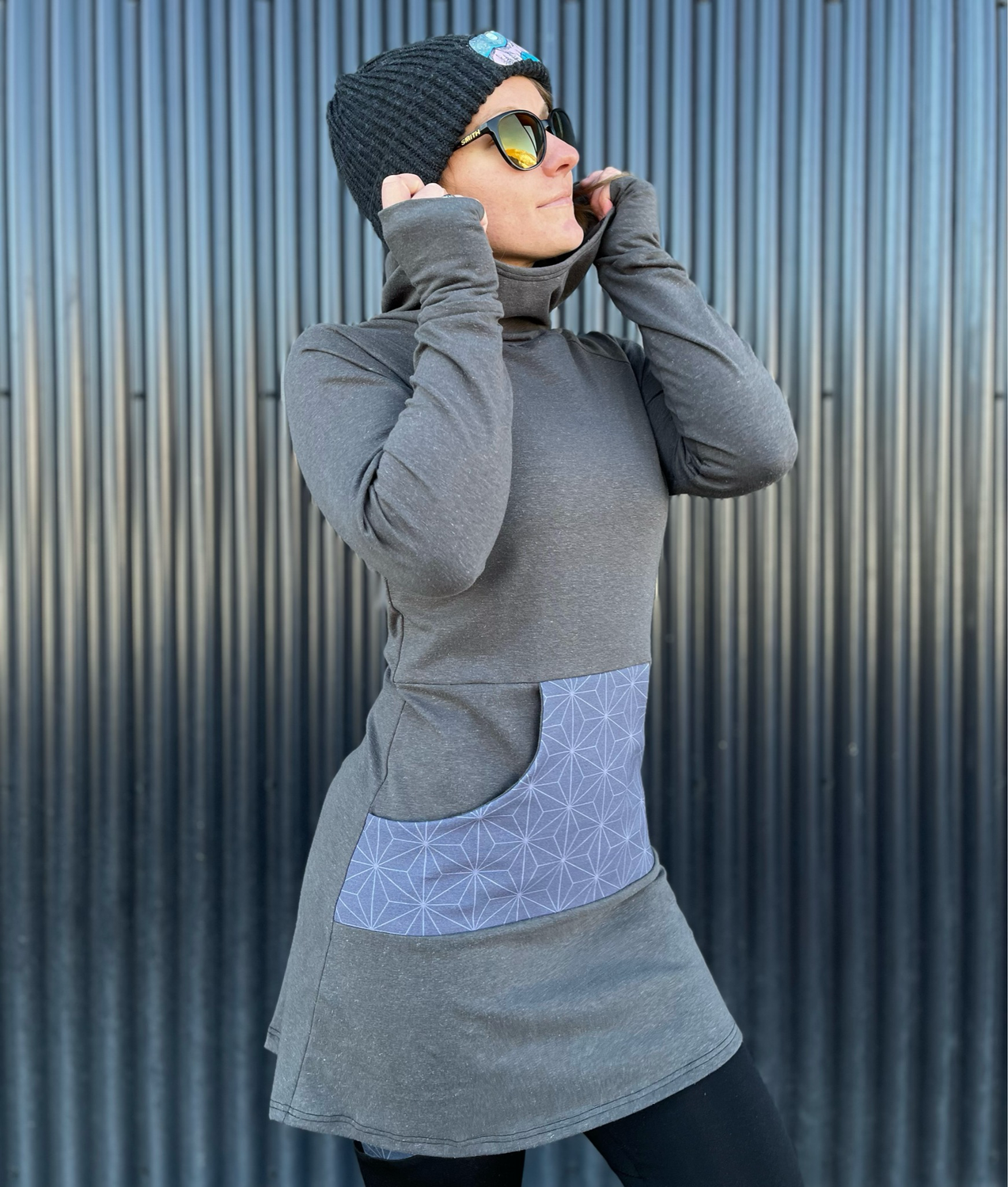 Best Friend Hemp Dress :: Custom Made To Order :: Charcoal / Asanoha