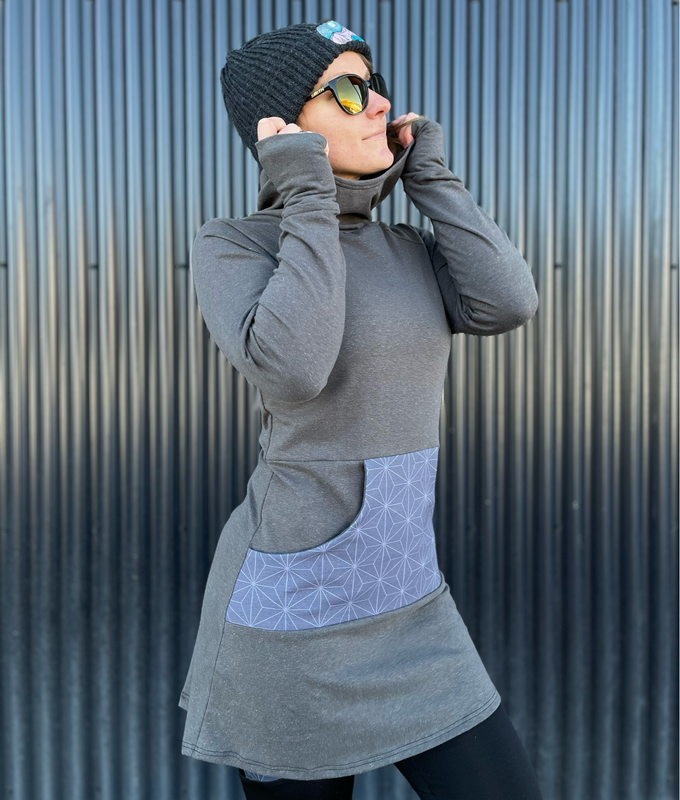 Best Friend Hemp Dress :: Custom Made To Order :: Charcoal / Asanoha